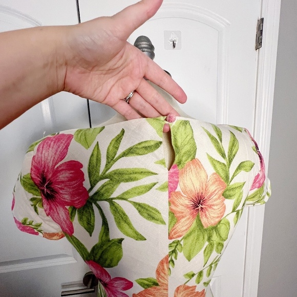 Talbots Size 6 Linen Maxi Dress Tropical Floral Print Cream Pink Green - Picture 3 of 7